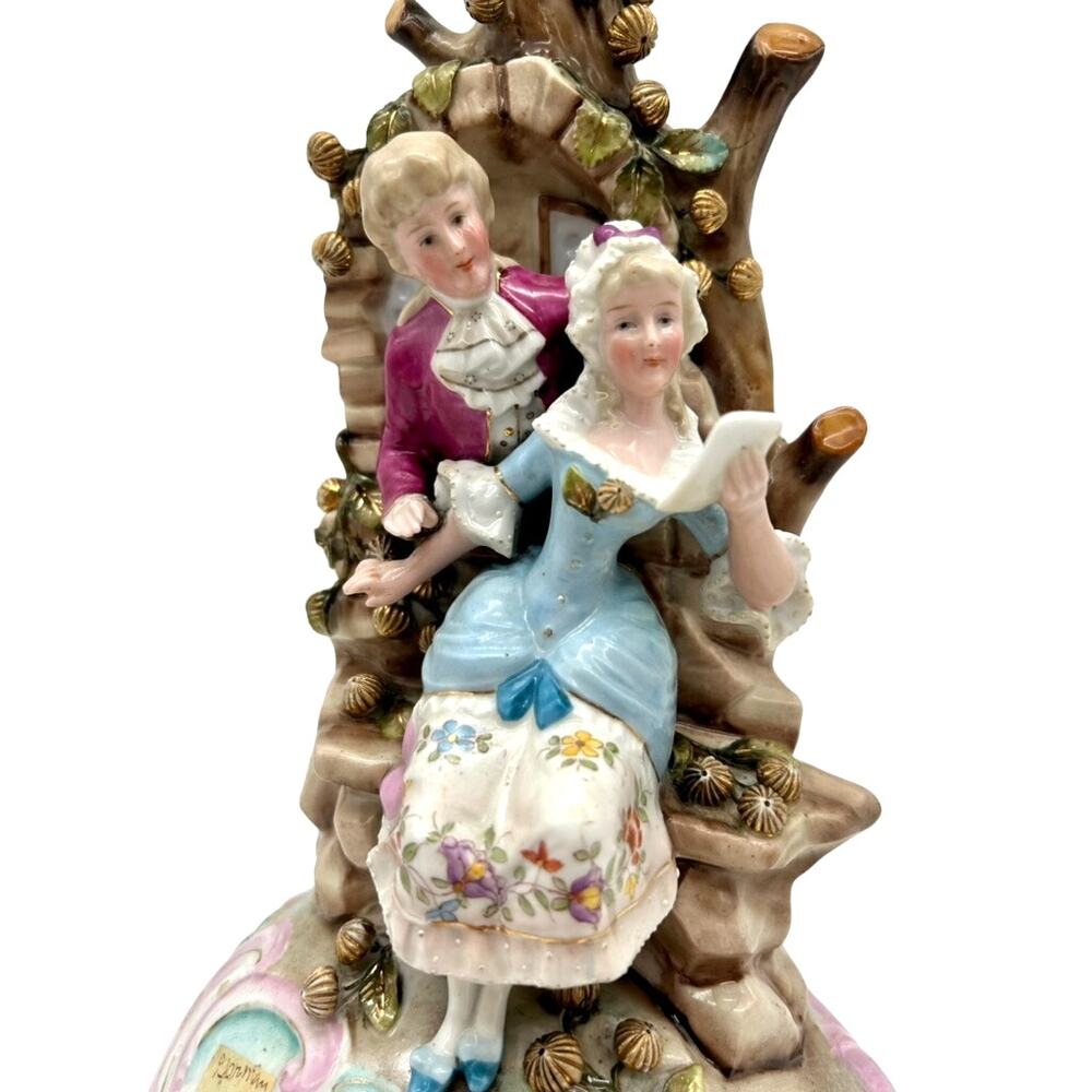 Antique Conta Boehme German Porcelain Courting Couple Figural Candle Holder 11" - Picture 3 of 12